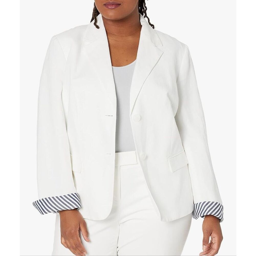 Nine West Women’s Notch Collar Linen Jacket with Cuff